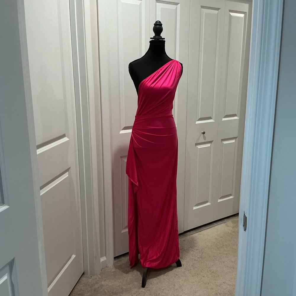 One-Shoulder Hot Pink Evening Gown